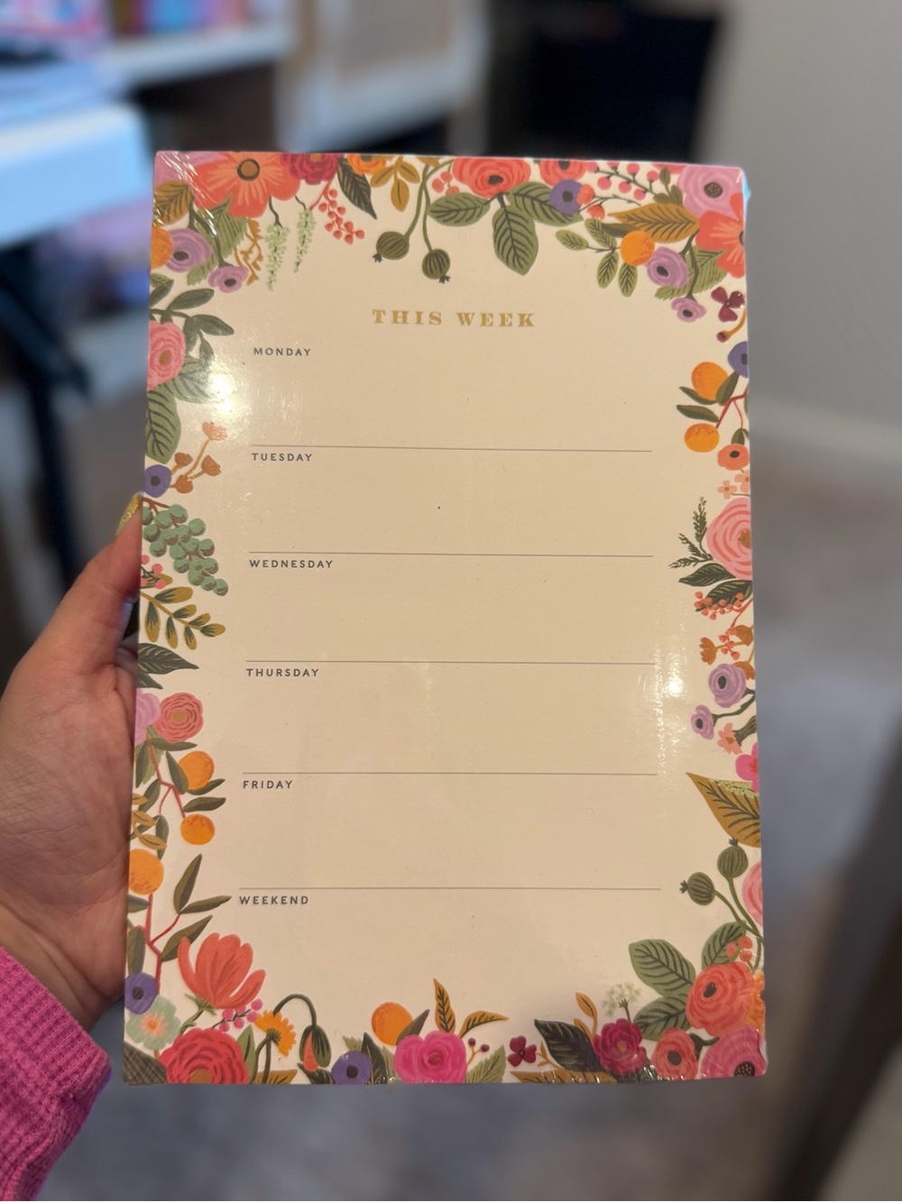 Floral Weekly Planner Notepad - Gold Lettering